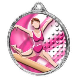 Medalla Clásica de Gimnasia con Textura de Color 3D en Plata
