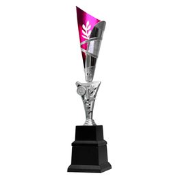 Trofeo Doble Base Conifer Plateado y Rosa