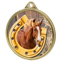 Medalla de Herradura Ecuestre con Textura de Color Impresión 3D en Oro