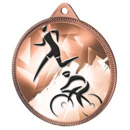 Medalla Clásica de Duatlón con Textura de Impresión 3D en Bronce