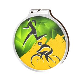 Medalla Habitat de Madera Ecológica de Duatlón Plata