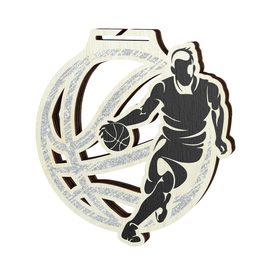 Medalla Acacia de Madera Ecológica para Baloncesto - Plata