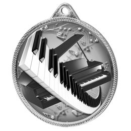 Medalla Clásica de Piano y Teclado con Textura 3D en Plata