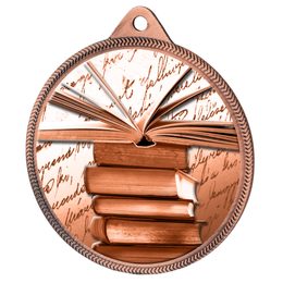 Medalla de Bronce Clásica de Literatura y Lectura con Textura 3D