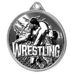 Medalla Clásica de Lucha con Textura 3D en Plata