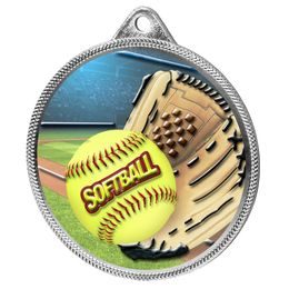 Medalla de Softbol con Textura de Color Impresión 3D Plateada