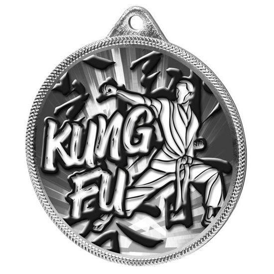 Medalla Clásica de Kung Fu con Textura 3D en Plata
