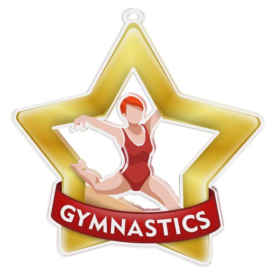 Medalla Mini Estrella de Acrílico Oro para Gimnasia Femenil