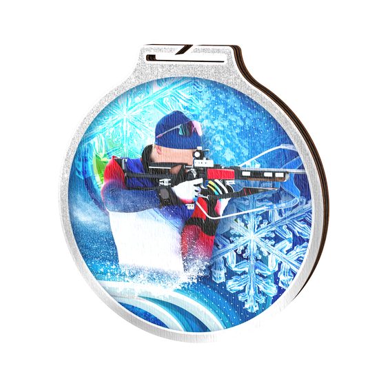 Medalla Habitat de Madera Ecológica de Biatlón Plata