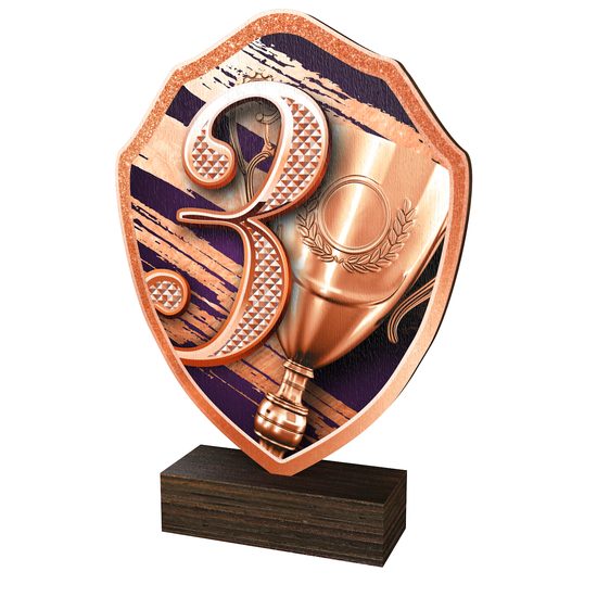 Trofeo Arden de Madera Real con Escudo para Tercer Lugar