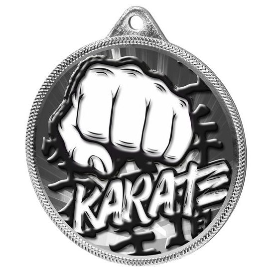 Medalla Clásica de Karate con Textura de Impresión 3D en Plata