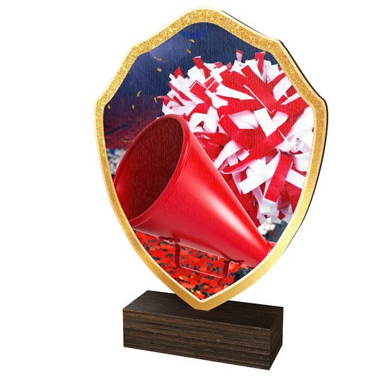 Trofeo Arden de Madera Real con Escudo de Porristas