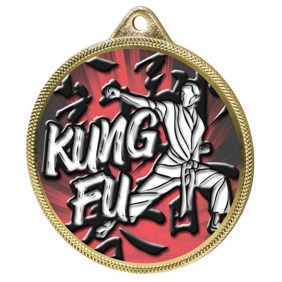 Medalla de Kung Fu con Textura de Color 3D en Oro