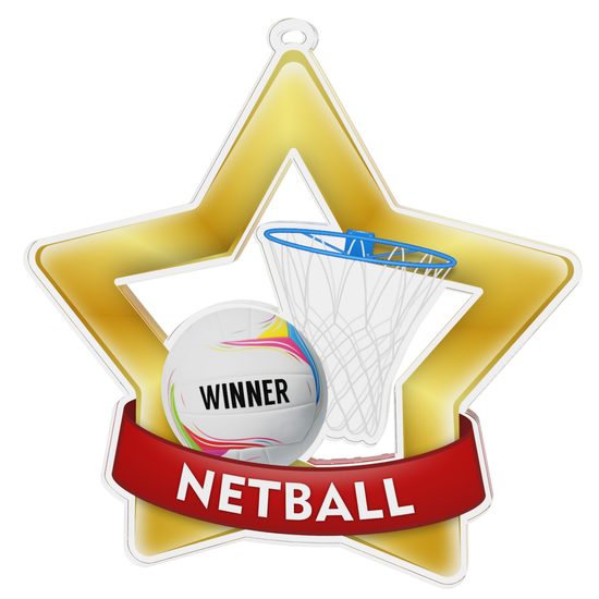 Medalla Mini Estrella de Acrílico Oro para Netball