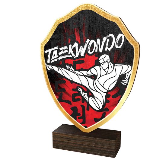 Trofeo Arden de Madera Real con Escudo de TaeKwondo