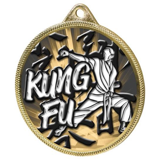 Medalla Clásica de Kung Fu con Textura 3D en Oro