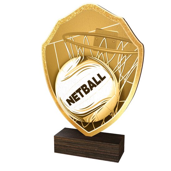 Trofeo Arden de Madera Real con Escudo de Netball Clásico