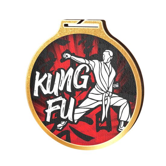 Medalla Habitat de Madera Ecológica Kung Fu Oro