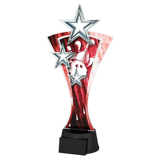 Trofeo Triple Estrella de Boliche en Rojo y Plateado
