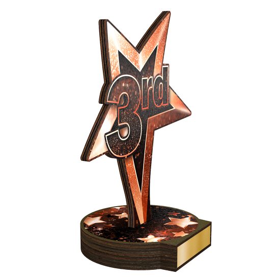 Trofeo Grove de Madera Real para 3er Lugar con estrella Bronce