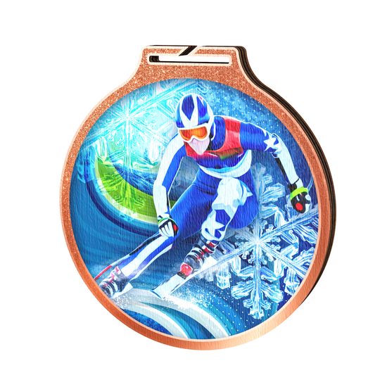 Medalla Habitat de Madera Ecológica para Esquí Alpino Bronce