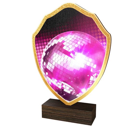 Trofeo Arden de Madera Real con Escudo de Glitterball Rosa