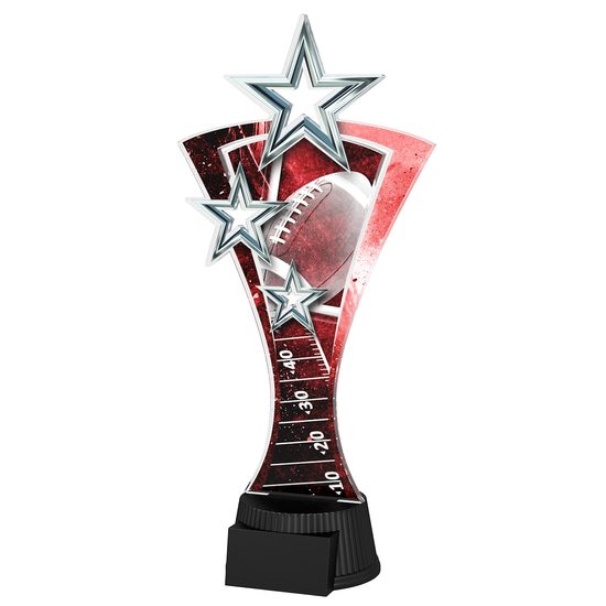 Trofeo Triple Estrella de Fútbol Americano en Rojo y Plateado