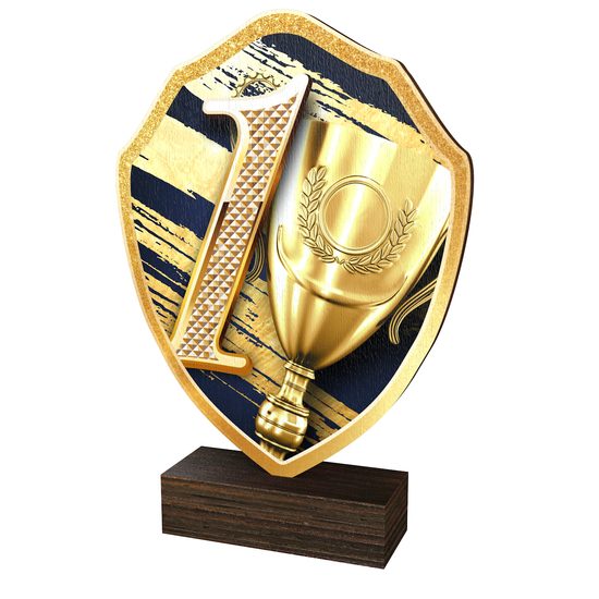 Trofeo Arden de Madera Real con Escudo de Primer Lugar