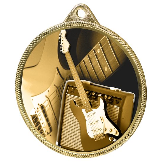 Medalla de Guitarra Eléctrica Textura Clásica Impresión 3D Oro