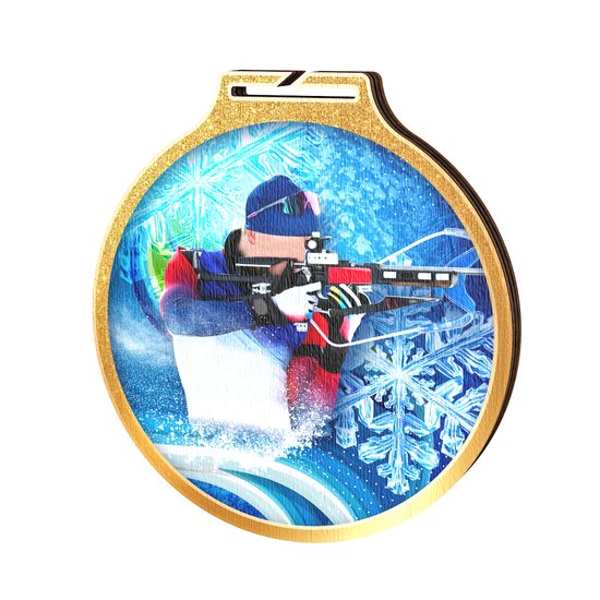 Medalla Habitat de Madera Ecológica de Biatlón Oro