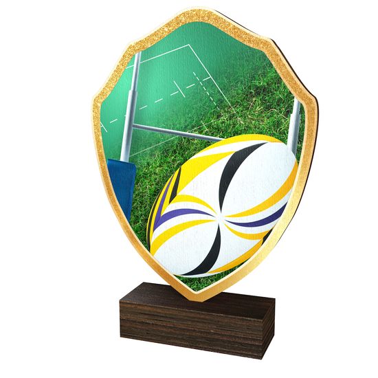 Trofeo Arden de Madera Real con Escudo de Rugby