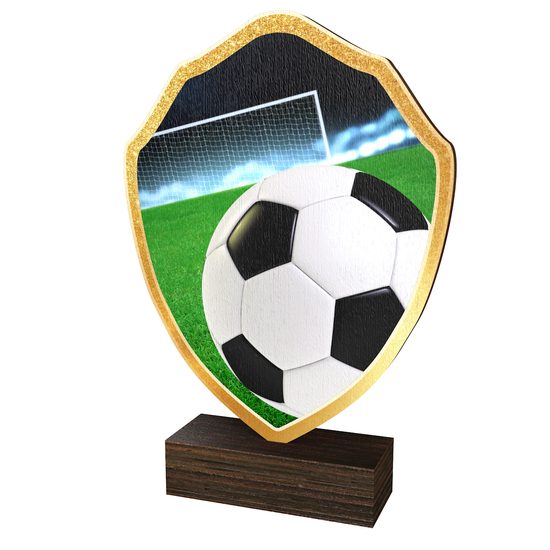 Trofeo Arden de Madera Real con Escudo de Fútbol Soccer