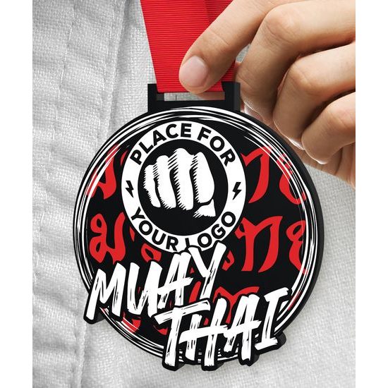 Medalla Gigante de Muay Thai en Acrílico Negro con Logo