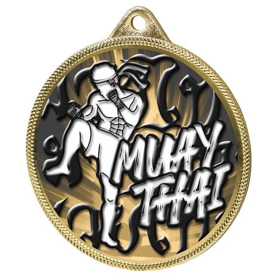 Medalla Clásica de Muay Thai con Textura 3D en Oro