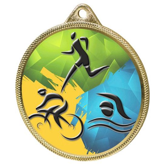 Medalla de Triatlón con Textura de Color e Impresión 3D en Oro