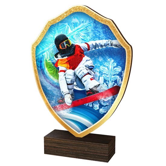Trofeo Arden de Madera Real con Escudo de Snowboard
