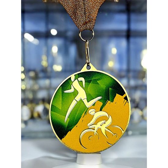 Medalla metálica para duatlón acero inoxidable