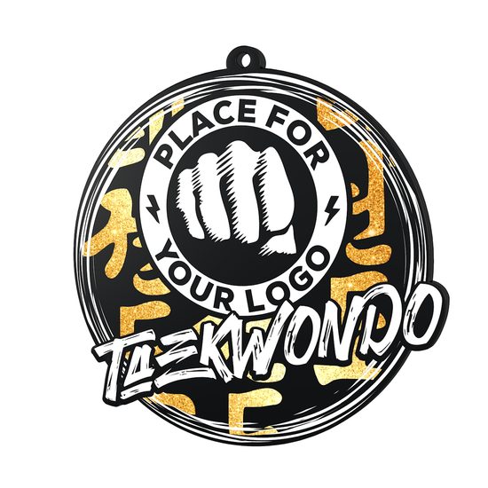 Medalla Negra de Acrílico Pro Taekwondo con Logo