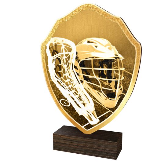 Trofeo Arden de Madera Real con Escudo de Lacrosse Clásico