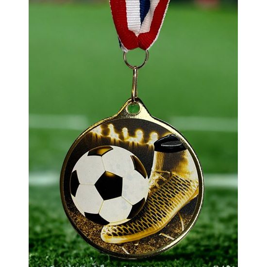 Medalla Barnet Clásica con Textura e Impresión 3D MaxMedal para Fútbol Soccer
