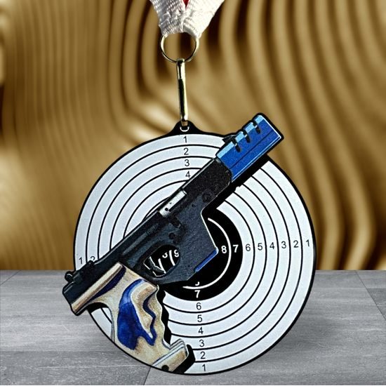 Medalla de Pistola de Tiro Rincon en Acrílico Negro