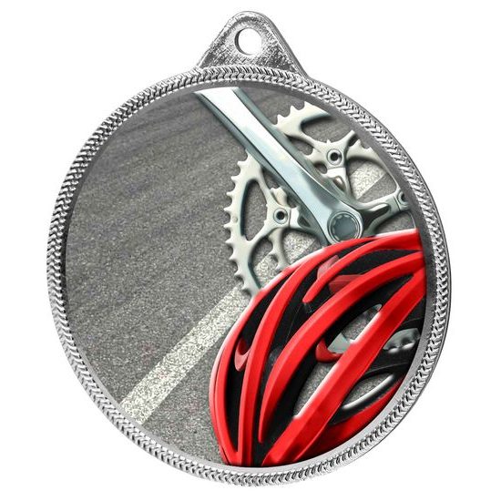 Medalla de Ciclismo con Textura de Color 3D en Plata
