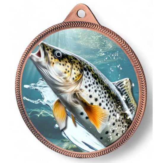 Medalla de Bronce con Textura de Pesca de Trucha