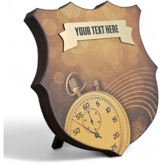 Escudo Heráldico de Atletismo de Madera de Abedul en Sepia