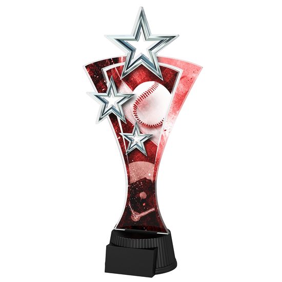 Trofeo Triple Estrella de Béisbol en Rojo y Plateado