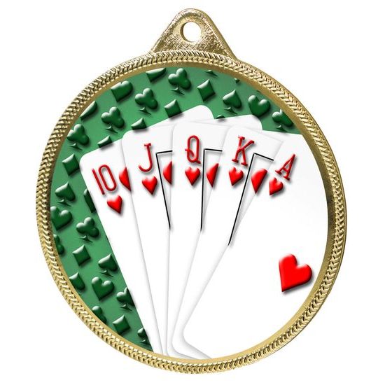 Medalla de Cartas Royal Flush con Textura de Color Impresión 3D Dorada