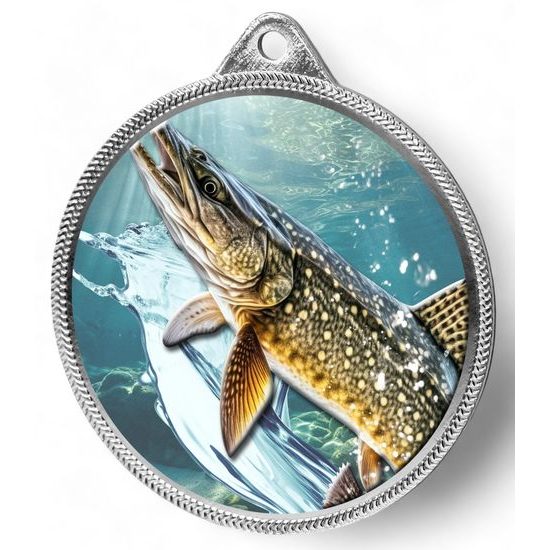Medalla de Plata con Textura de Pesca de Pike