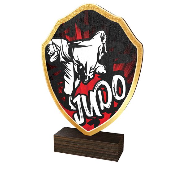 Trofeo Arden de Madera Real con Escudo de Judo