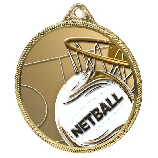 Medalla de Netball con Textura 3D en Color Antiguo de - Oro