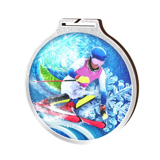 Medalla Habitat de Madera Ecológica para Esquí Alpino Plata